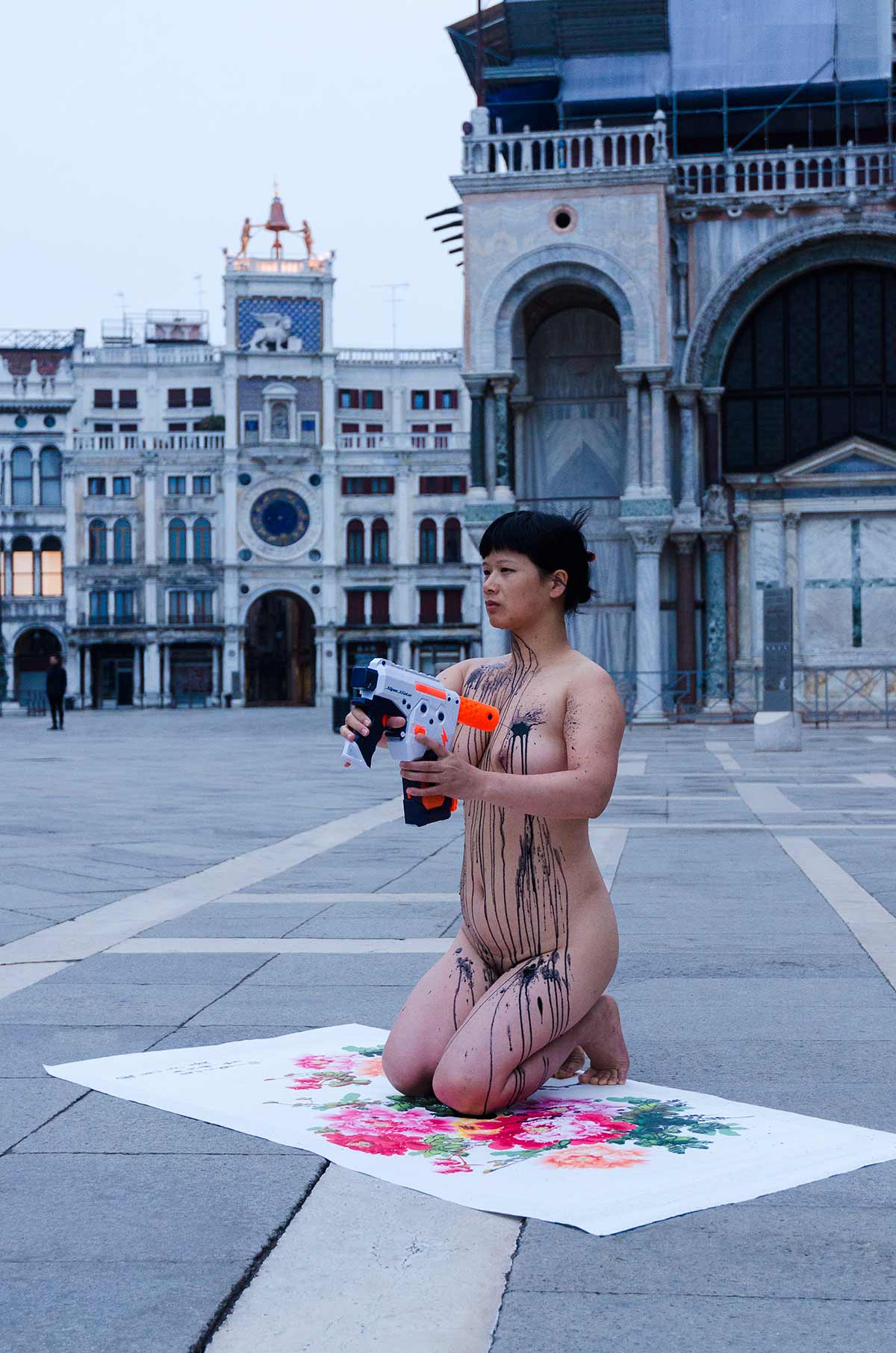 Chun Hua Catherine Dong shot herself with ink at St Mark's Basilica in Venice Biennale 2013