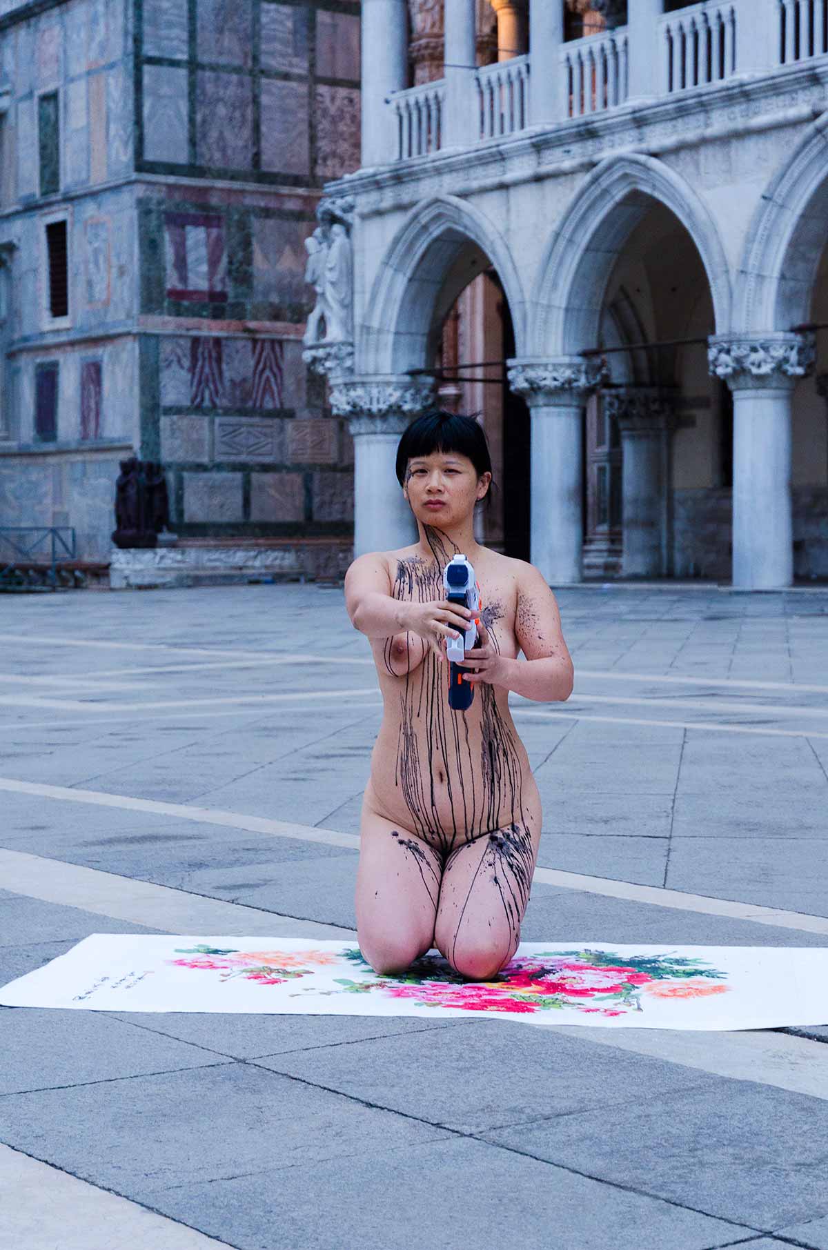 Chun Hua Catherine Dong shot herself with ink at St Mark's Basilica in Venice Biennale 2013