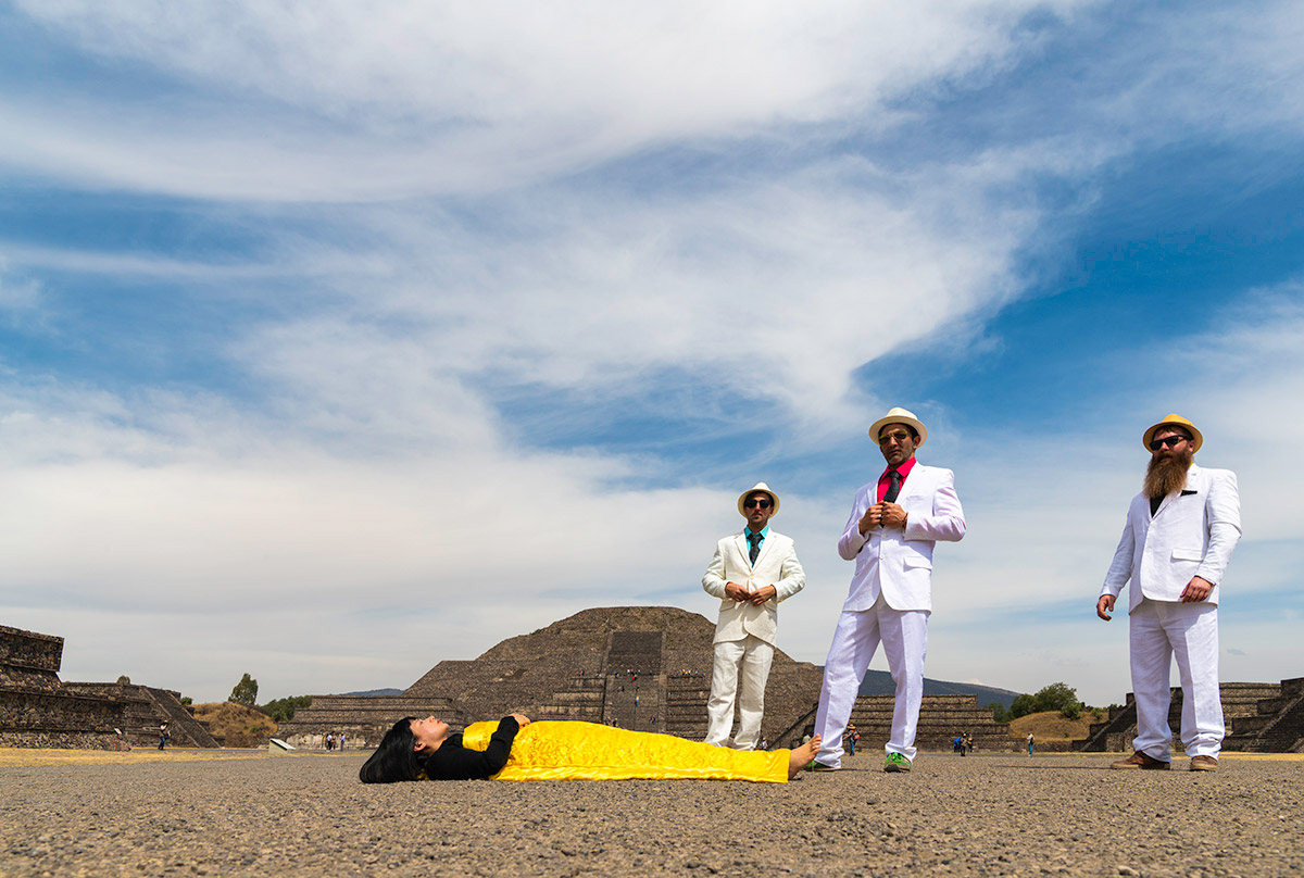 Chun Hua Catherine Dong performs death ritual in Teotihuacan with three men in Mexico City