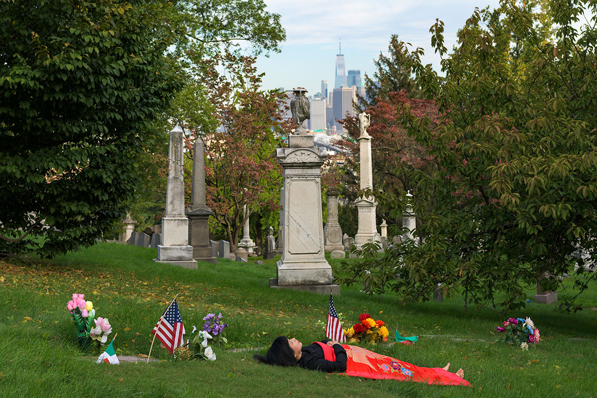 Chun Hua Catherine Dongs sleeps in a cemetery in New York City